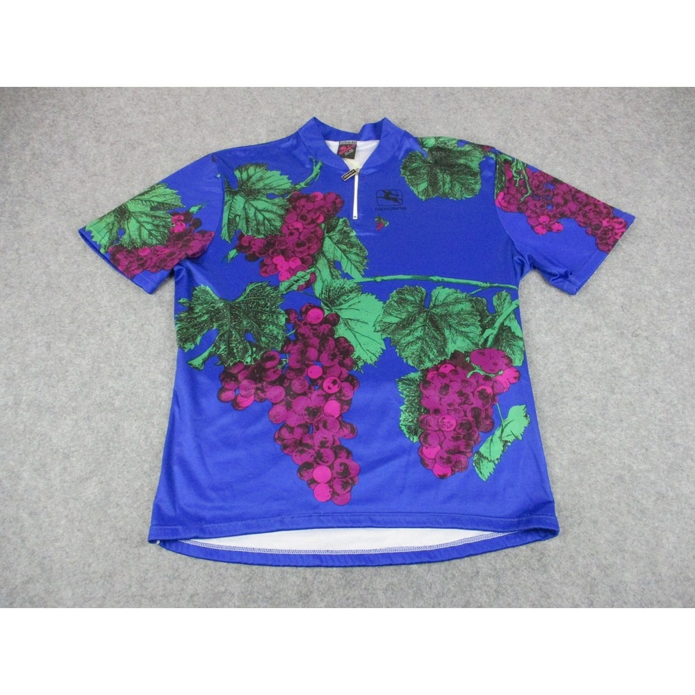 VTG Giordana Cycling Jersey Mens Large Blue Grape Print 1/4 Zip Pockets Italy